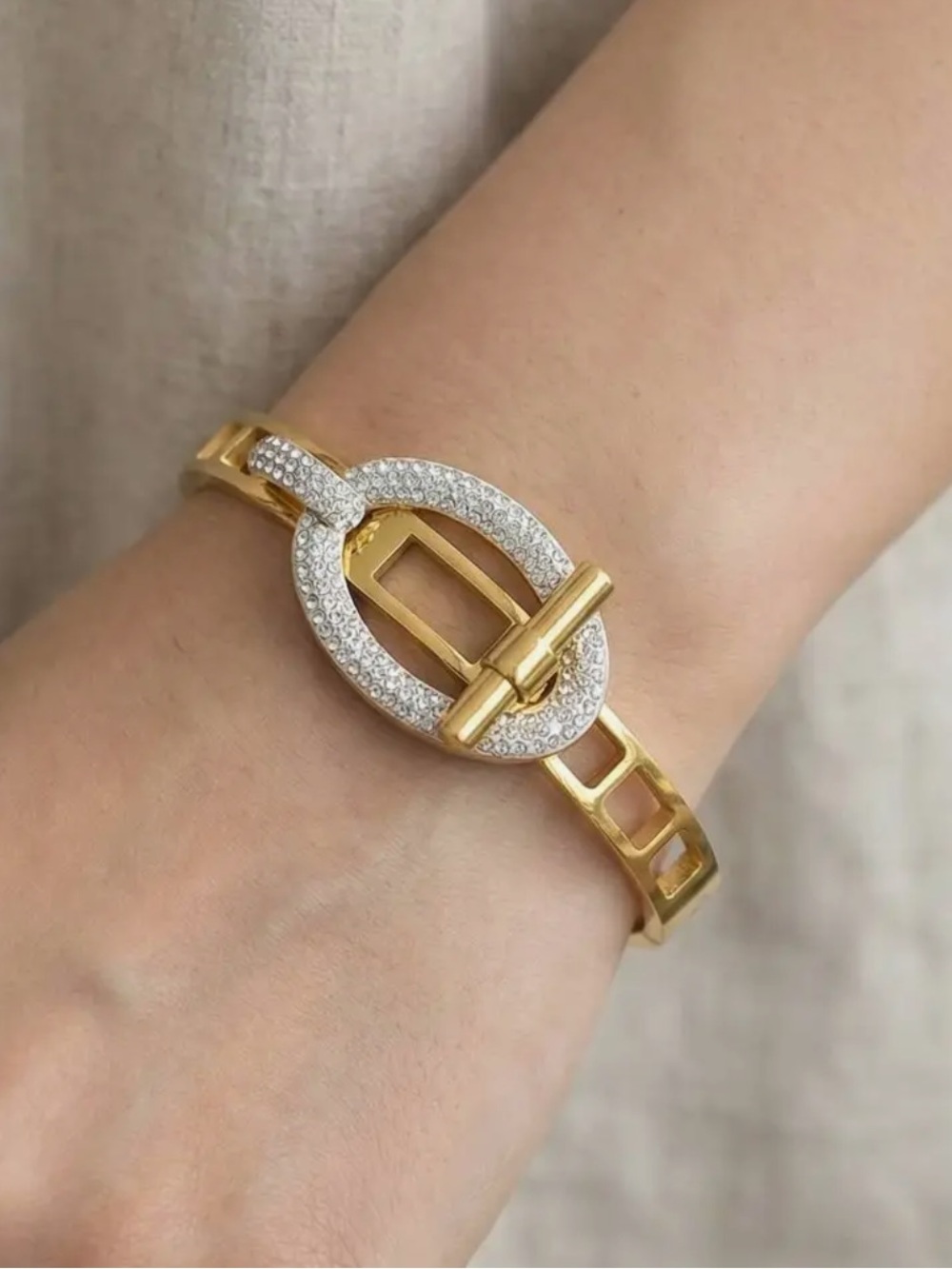ShopEvelynne Gold and Silver Pavé Oval Toggle Bracelet